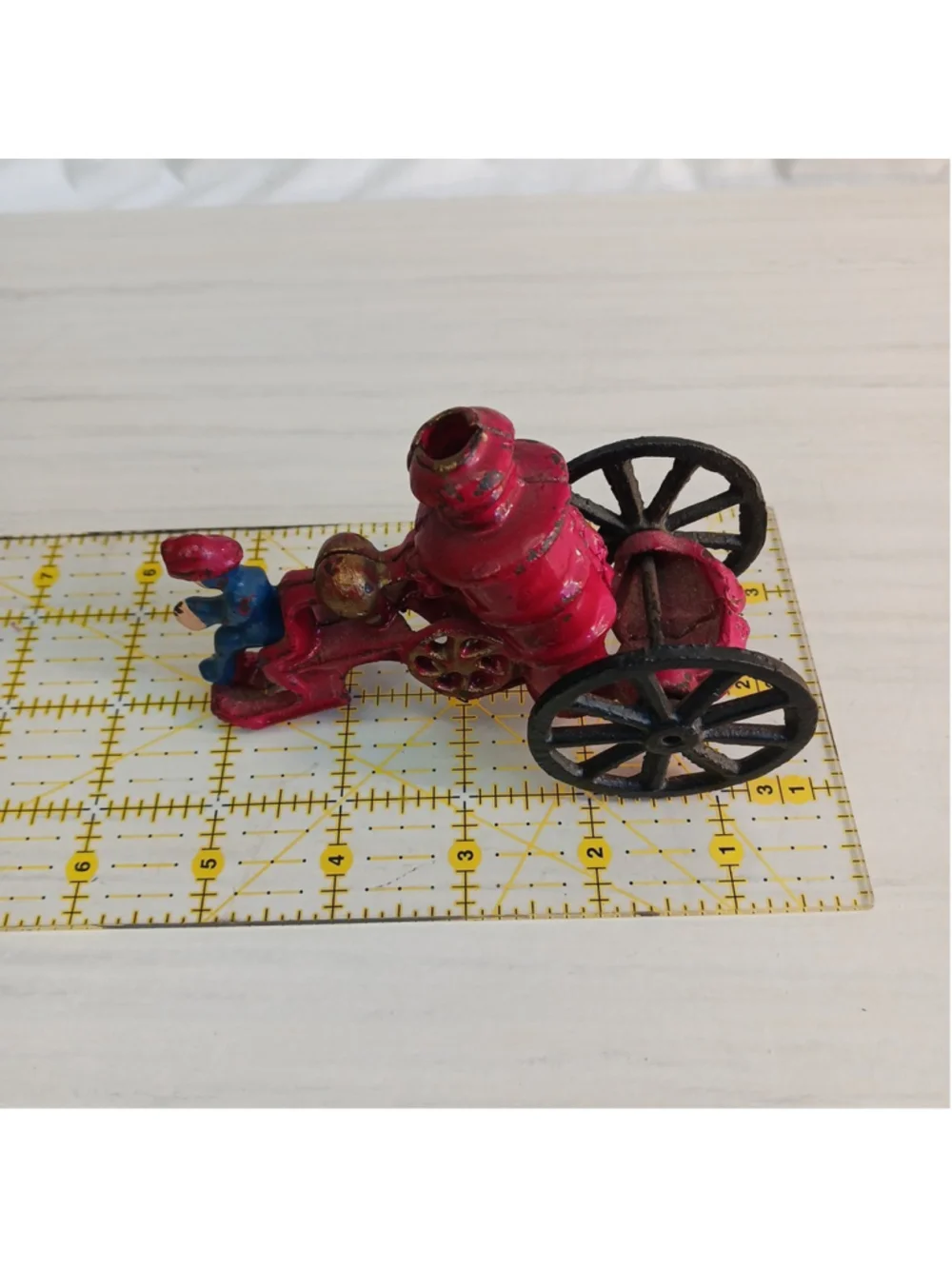 Vintage Cast Iron Fire Wagon Water Pump Red Black 5